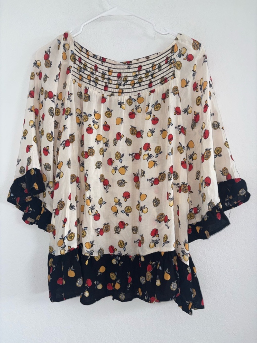 Fruit Print Flowy Babydoll Smocked Peasant Blouse - Picture 9 of 10